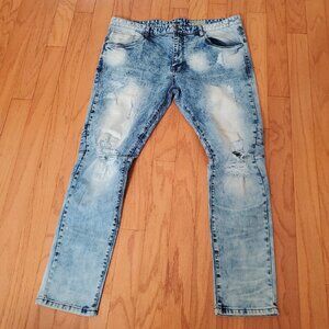 SMOKE RISE Jeans Men Size 42 X 32 RIP AND REPAIR OIL BLUE MEN Pants